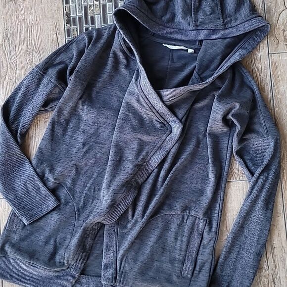ATHLETA BLISSFUL HOODED WRAP BLUE/GRAY WOMENS XS - Picture 9 of 14